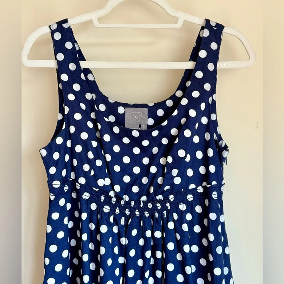 Anthropologie Vanessa Virginia Navy Blue And White Polka Dot Dress - Size 10 - Picture 10 of 12